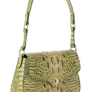 Brahmin Nerida Fern Green Crocodile-Embossed Shoulder Sachel